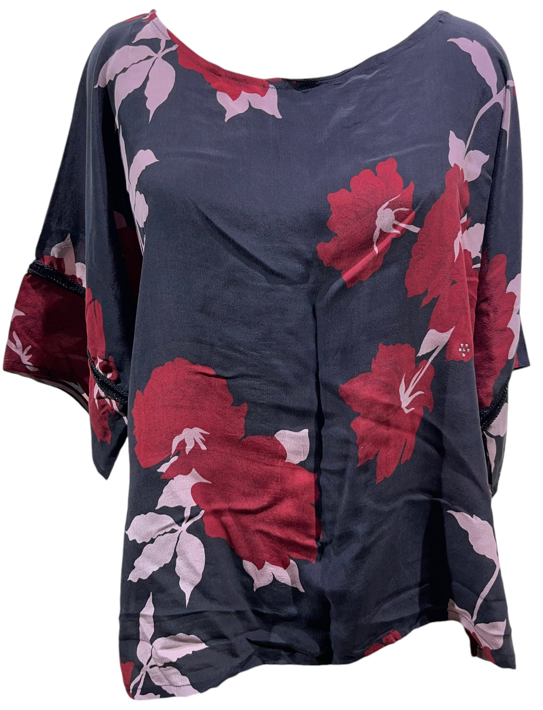 FINAL SALE PRC4368 Avatar Pure Silk LONGER SLEEVE Side Slit Top