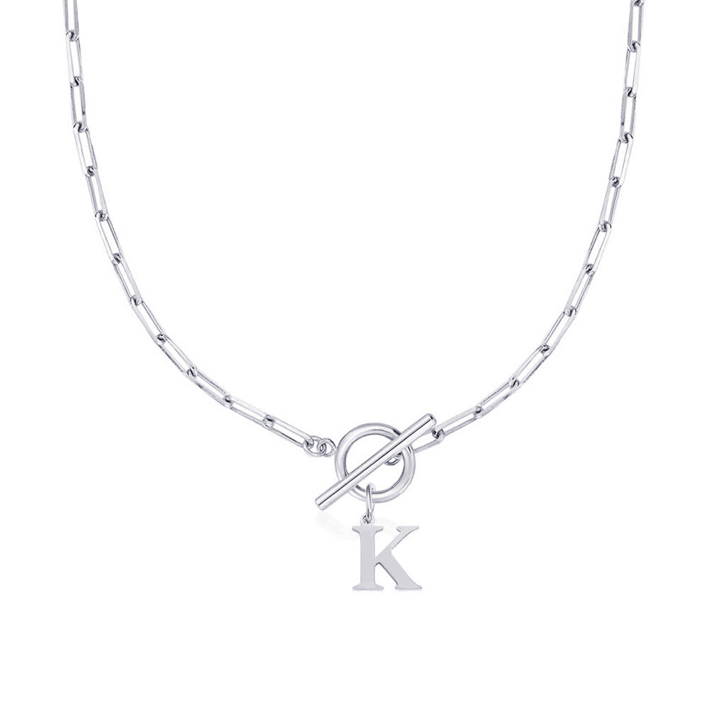 Paperclip Chain Initial Necklace with Circle Lock Clasp – Personalized Jewelry for Women, 45cm