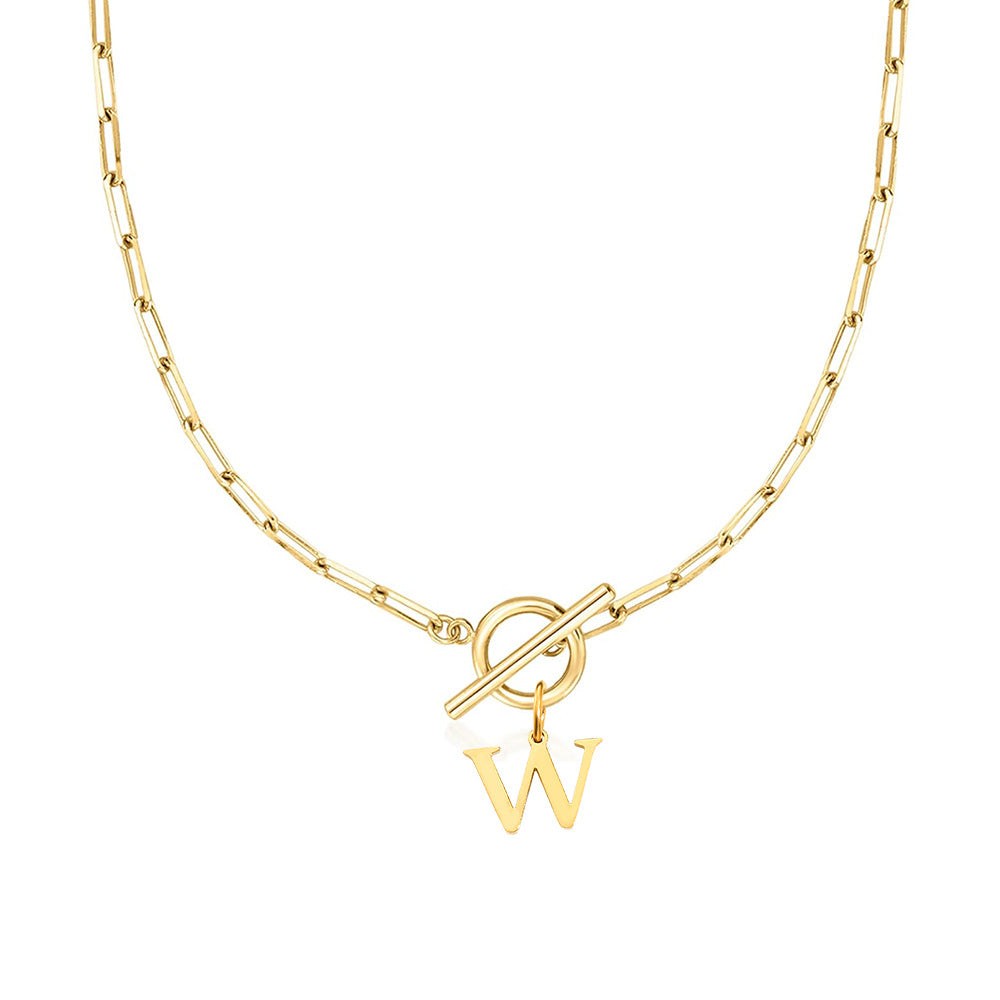 Paperclip Chain Initial Necklace with Circle Lock Clasp – Personalized Jewelry for Women, 45cm