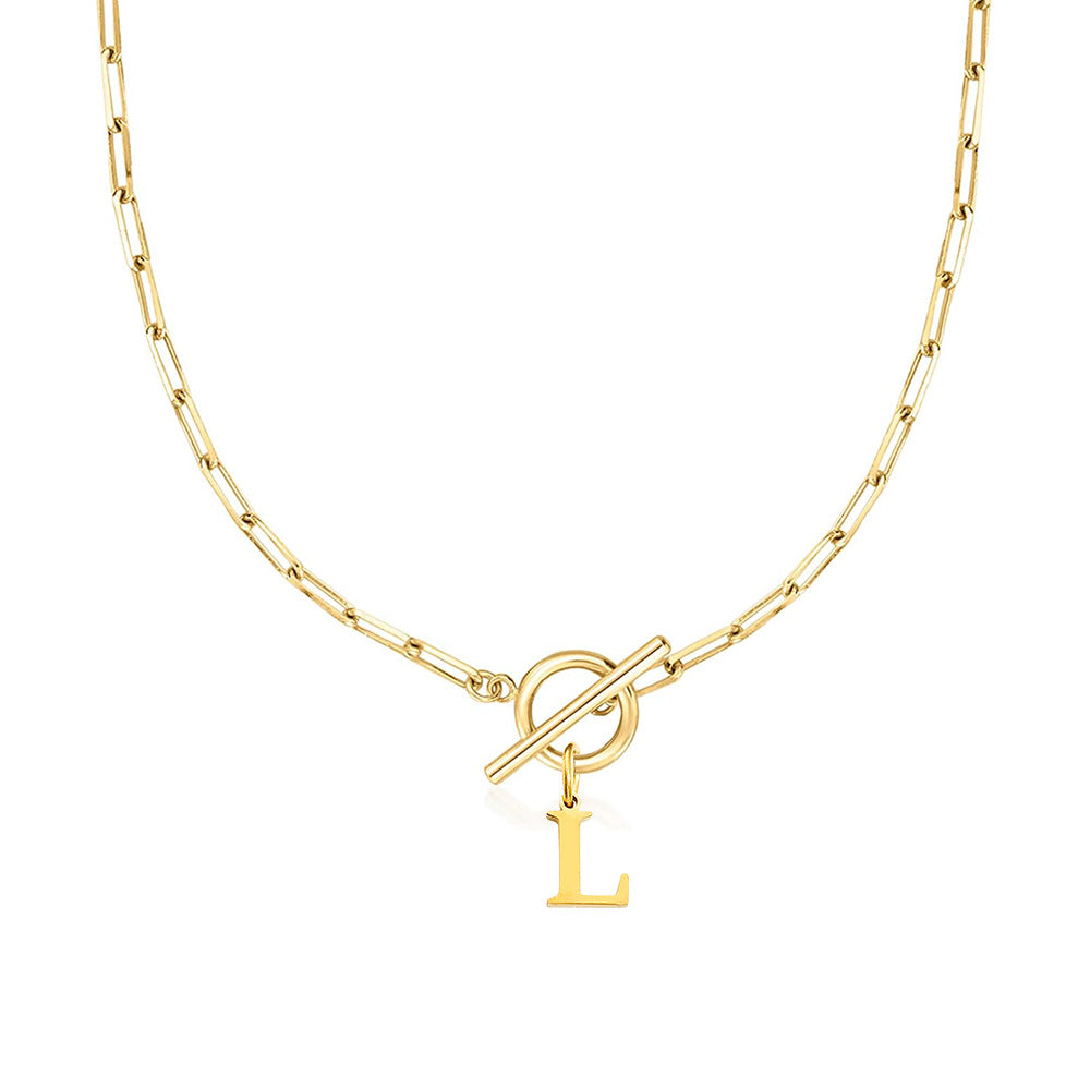 Paperclip Chain Initial Necklace with Circle Lock Clasp – Personalized Jewelry for Women, 45cm