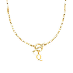 Paperclip Chain Initial Necklace with Circle Lock Clasp – Personalized Jewelry for Women, 45cm