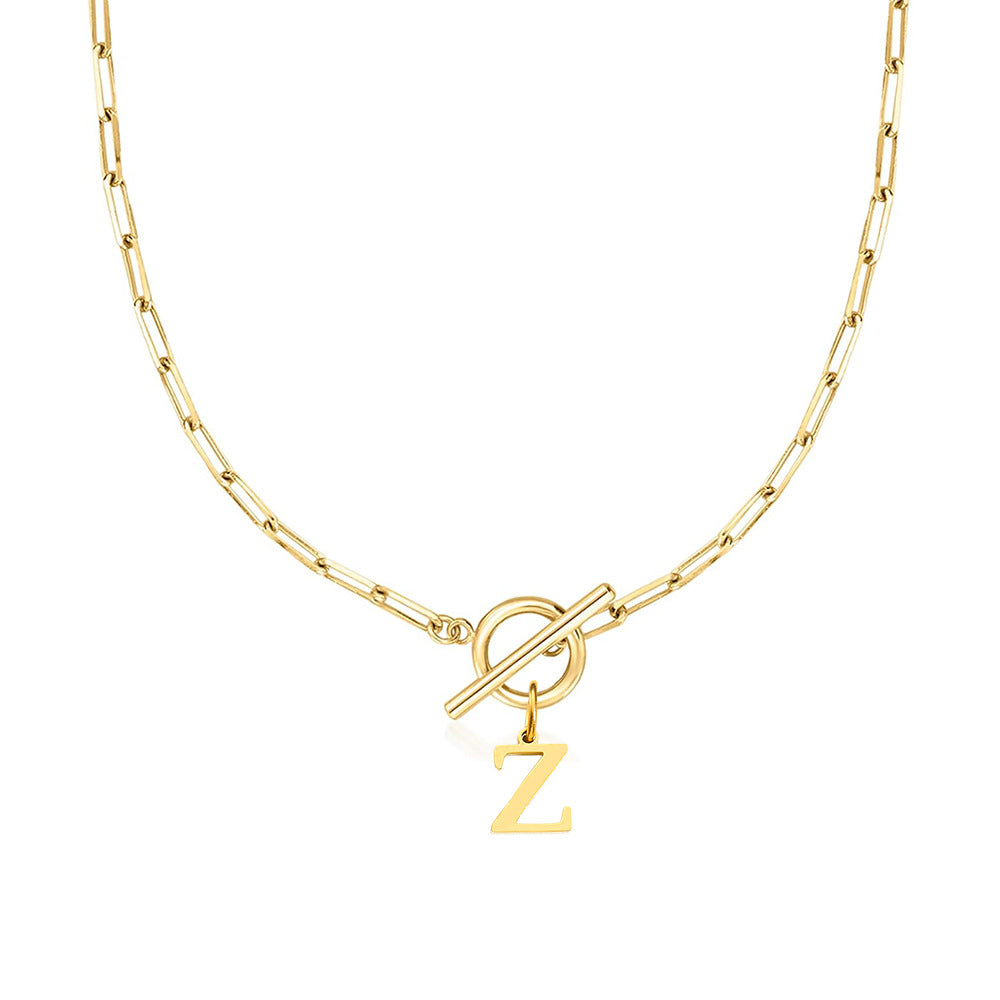 Paperclip Chain Initial Necklace with Circle Lock Clasp – Personalized Jewelry for Women, 45cm