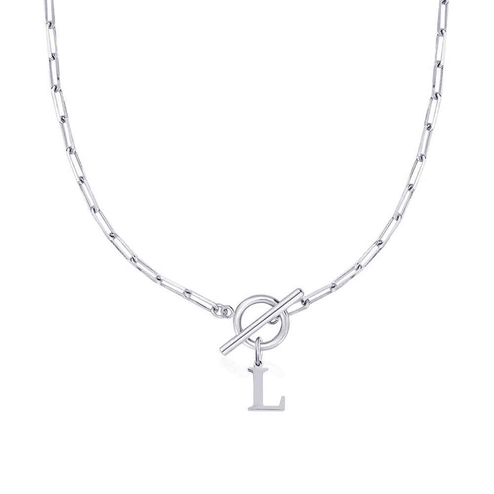 Paperclip Chain Initial Necklace with Circle Lock Clasp – Personalized Jewelry for Women, 45cm