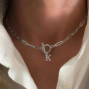 Paperclip Chain Initial Necklace with Circle Lock Clasp – Personalized Jewelry for Women, 45cm