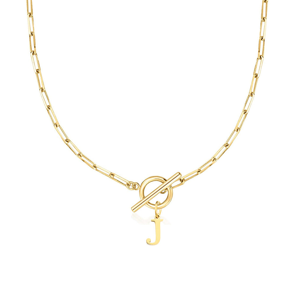 Paperclip Chain Initial Necklace with Circle Lock Clasp – Personalized Jewelry for Women, 45cm