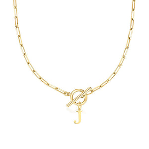 Paperclip Chain Initial Necklace with Circle Lock Clasp – Personalized Jewelry for Women, 45cm