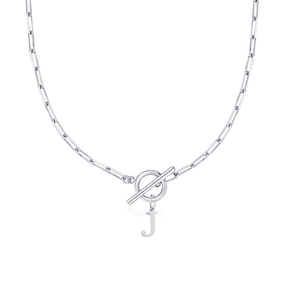 Paperclip Chain Initial Necklace with Circle Lock Clasp – Personalized Jewelry for Women, 45cm