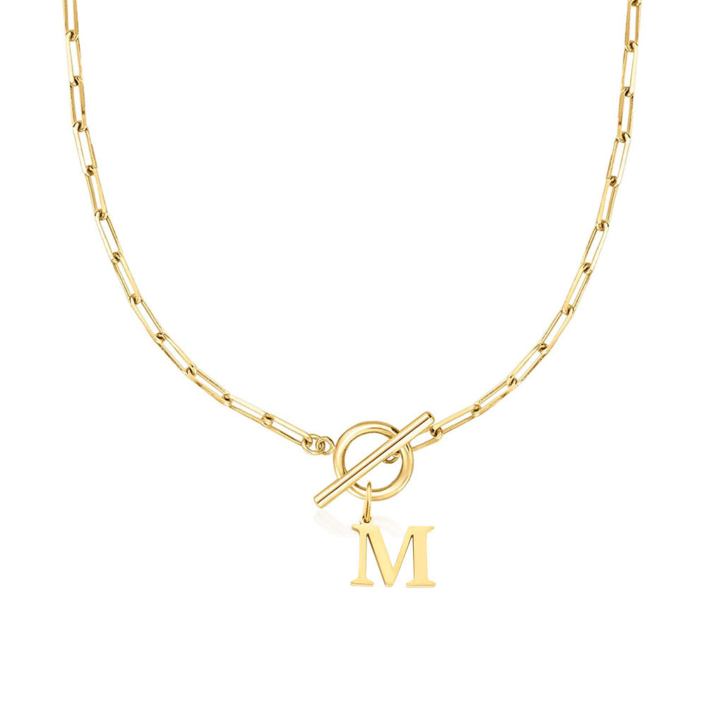 Paperclip Chain Initial Necklace with Circle Lock Clasp – Personalized Jewelry for Women, 45cm