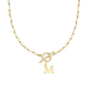 Paperclip Chain Initial Necklace with Circle Lock Clasp – Personalized Jewelry for Women, 45cm