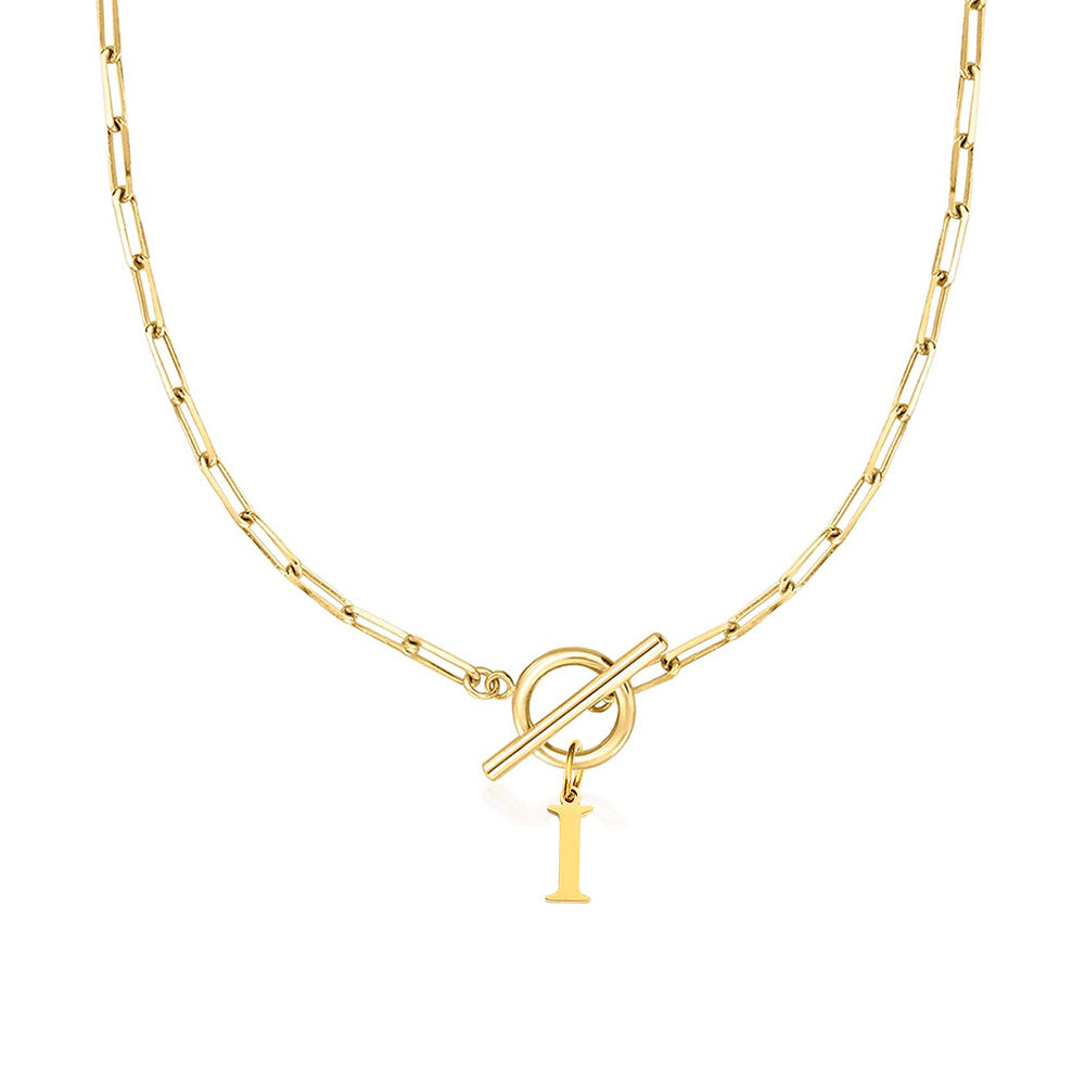 Paperclip Chain Initial Necklace with Circle Lock Clasp – Personalized Jewelry for Women, 45cm