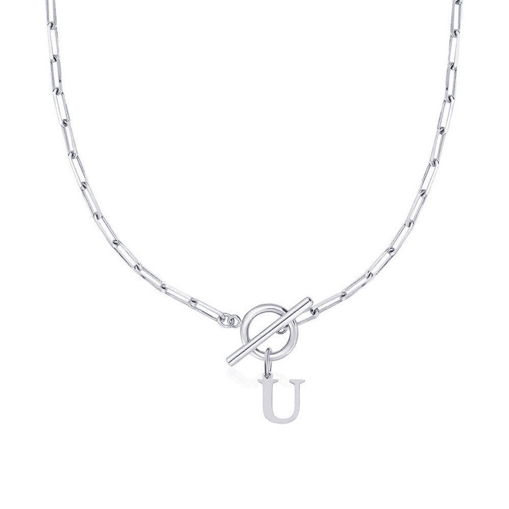 Paperclip Chain Initial Necklace with Circle Lock Clasp – Personalized Jewelry for Women, 45cm