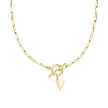 Load image into Gallery viewer, Paperclip Chain Initial Necklace with Circle Lock Clasp – Personalized Jewelry for Women, 45cm

