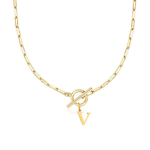 Paperclip Chain Initial Necklace with Circle Lock Clasp – Personalized Jewelry for Women, 45cm