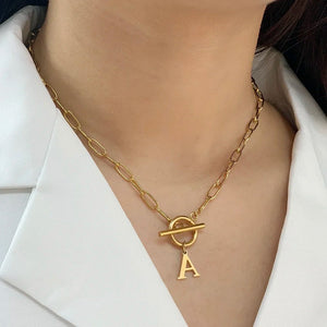 Paperclip Chain Initial Necklace with Circle Lock Clasp – Personalized Jewelry for Women, 45cm