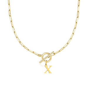 Paperclip Chain Initial Necklace with Circle Lock Clasp – Personalized Jewelry for Women, 45cm
