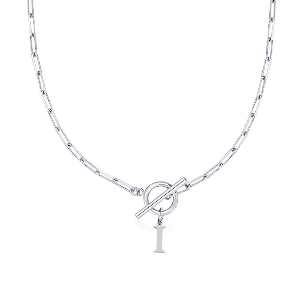 Paperclip Chain Initial Necklace with Circle Lock Clasp – Personalized Jewelry for Women, 45cm