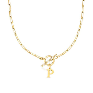 Paperclip Chain Initial Necklace with Circle Lock Clasp – Personalized Jewelry for Women, 45cm