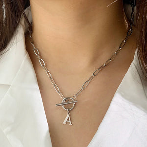 Paperclip Chain Initial Necklace with Circle Lock Clasp – Personalized Jewelry for Women, 45cm