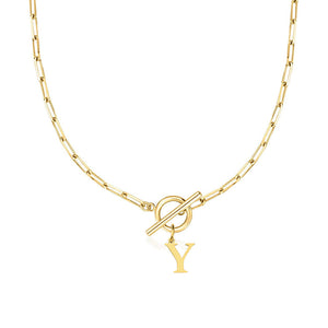 Paperclip Chain Initial Necklace with Circle Lock Clasp – Personalized Jewelry for Women, 45cm