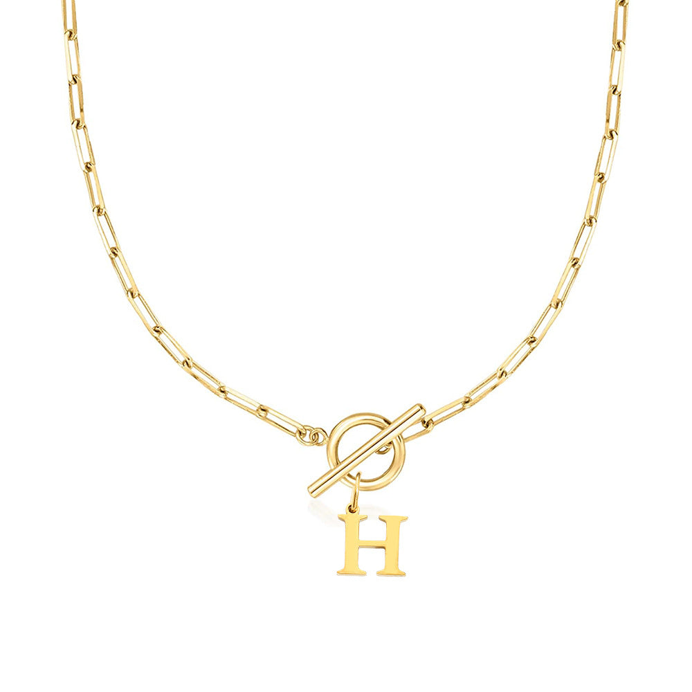 Paperclip Chain Initial Necklace with Circle Lock Clasp – Personalized Jewelry for Women, 45cm