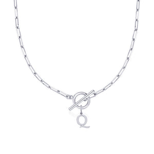 Paperclip Chain Initial Necklace with Circle Lock Clasp – Personalized Jewelry for Women, 45cm