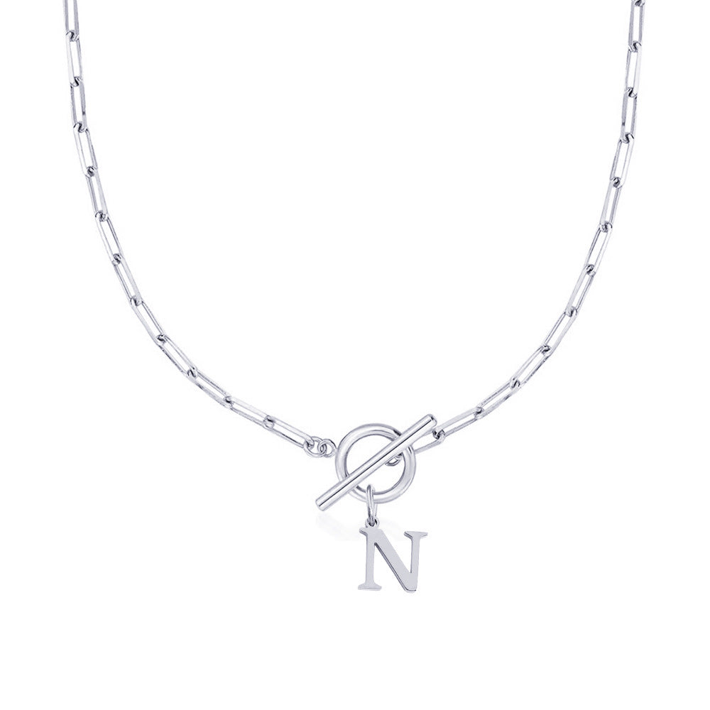 Paperclip Chain Initial Necklace with Circle Lock Clasp – Personalized Jewelry for Women, 45cm