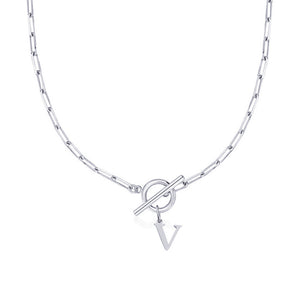 Paperclip Chain Initial Necklace with Circle Lock Clasp – Personalized Jewelry for Women, 45cm