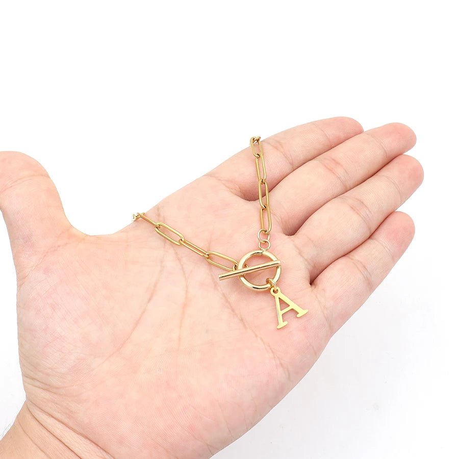 Paperclip Chain Initial Necklace with Circle Lock Clasp – Personalized Jewelry for Women, 45cm