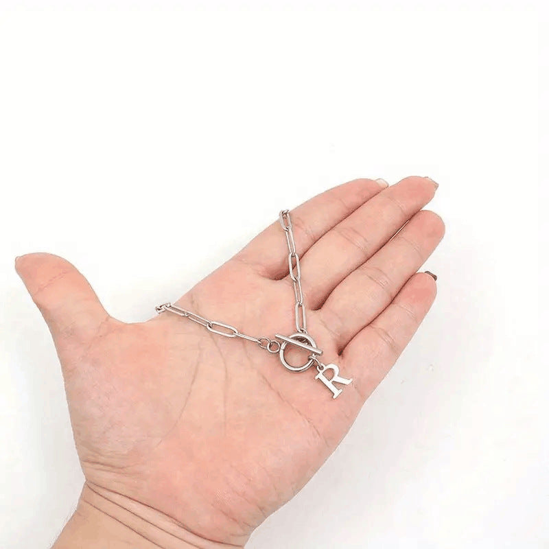 Paperclip Chain Initial Necklace with Circle Lock Clasp – Personalized Jewelry for Women, 45cm