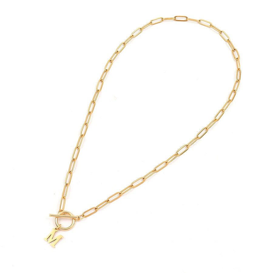 Paperclip Chain Initial Necklace with Circle Lock Clasp – Personalized Jewelry for Women, 45cm