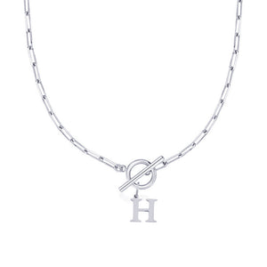 Paperclip Chain Initial Necklace with Circle Lock Clasp – Personalized Jewelry for Women, 45cm