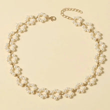 Load image into Gallery viewer, Pearl Floral Daisy Choker Necklace for Women with Golden Accents – Adjustable 36+5cm Elegant Jewelry
