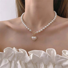 Load image into Gallery viewer, Pearl Heart Clasp Choker Necklace for Women – Elegant Faux Pearl Jewelry with Rhinestone Accents
