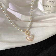 Load image into Gallery viewer, Pearl Heart Clasp Choker Necklace for Women – Elegant Faux Pearl Jewelry with Rhinestone Accents
