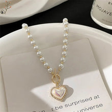 Load image into Gallery viewer, Pearl Heart Clasp Choker Necklace for Women – Elegant Faux Pearl Jewelry with Rhinestone Accents
