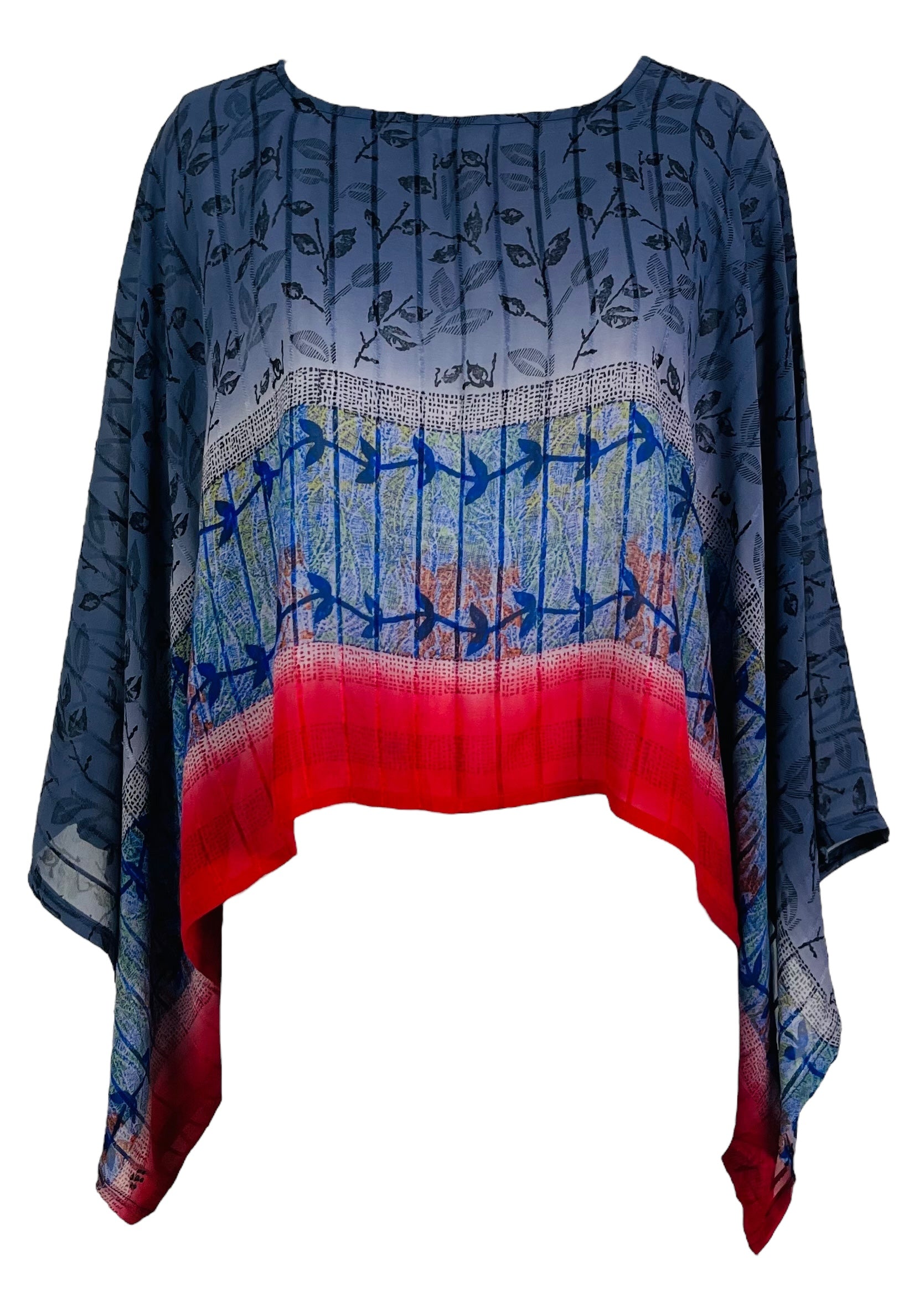 SOLD  PRG7345 Sheer Avatar Pure Silk Kimono-Sleeved Top
