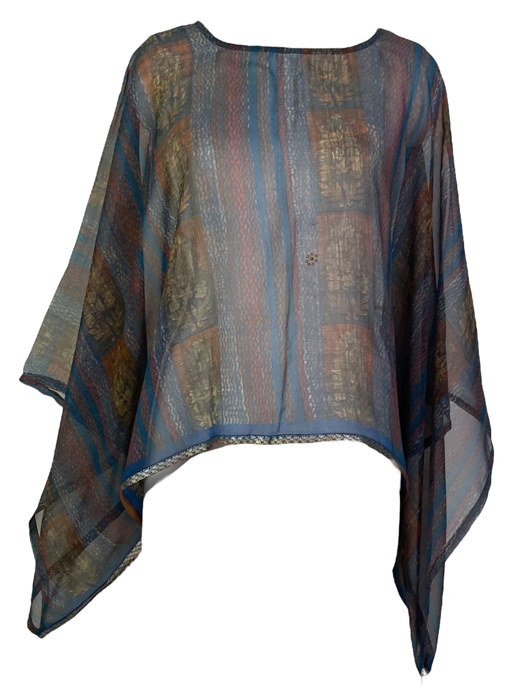 PRG6605 Sheer Avatar Pure Silk Kimono-Sleeved Top