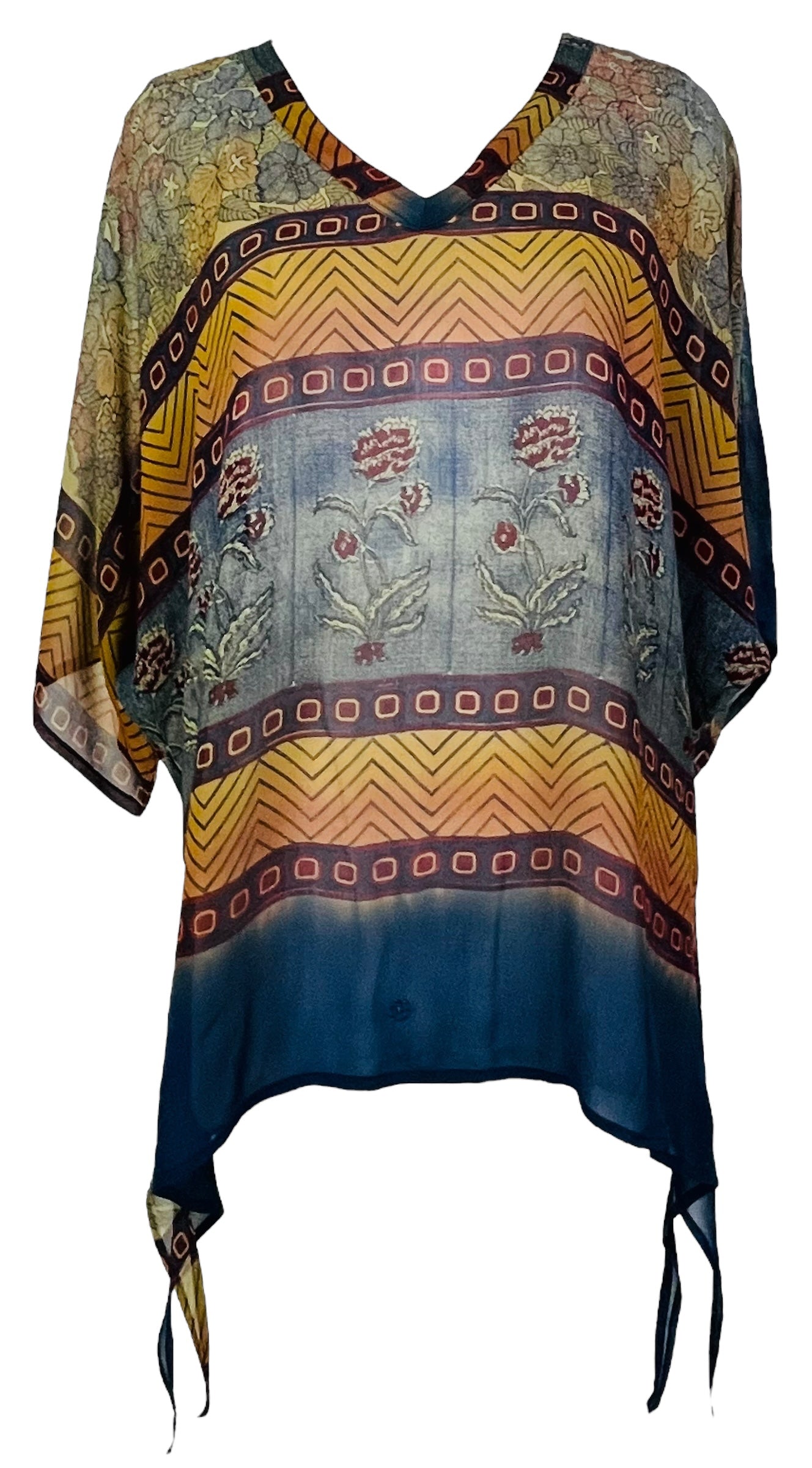 PRG7633 Sheer Avatar Pure Silk Long Tunic with Side Ties