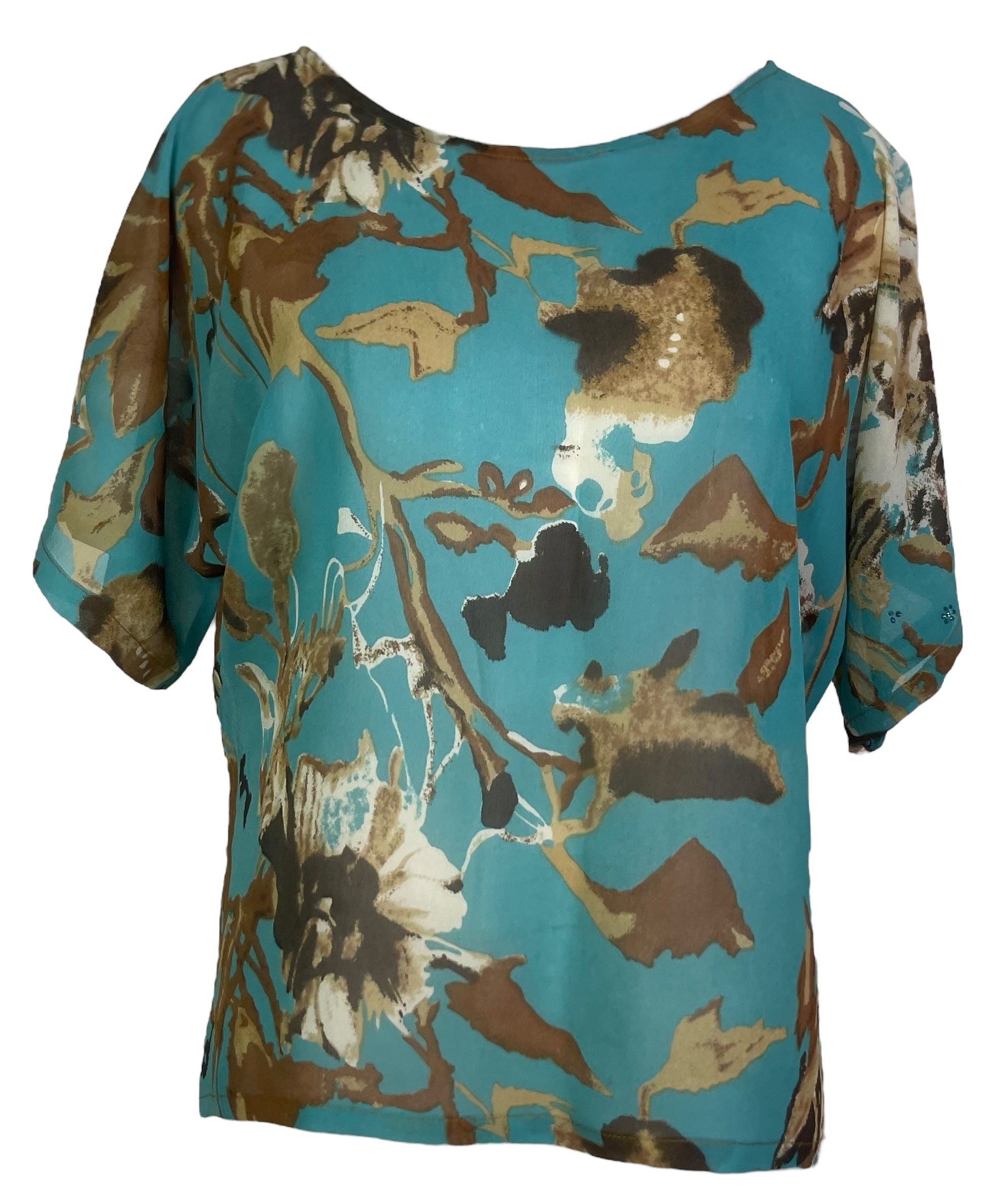 PRG7058 Sheer Avatar Pure Silk Side Slit Top