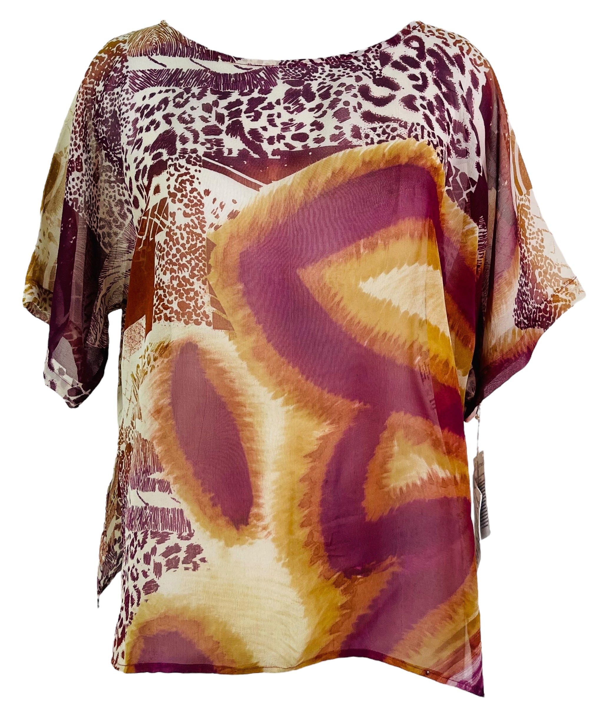 PRG7048 Sheer Avatar Pure Silk Side Slit Top