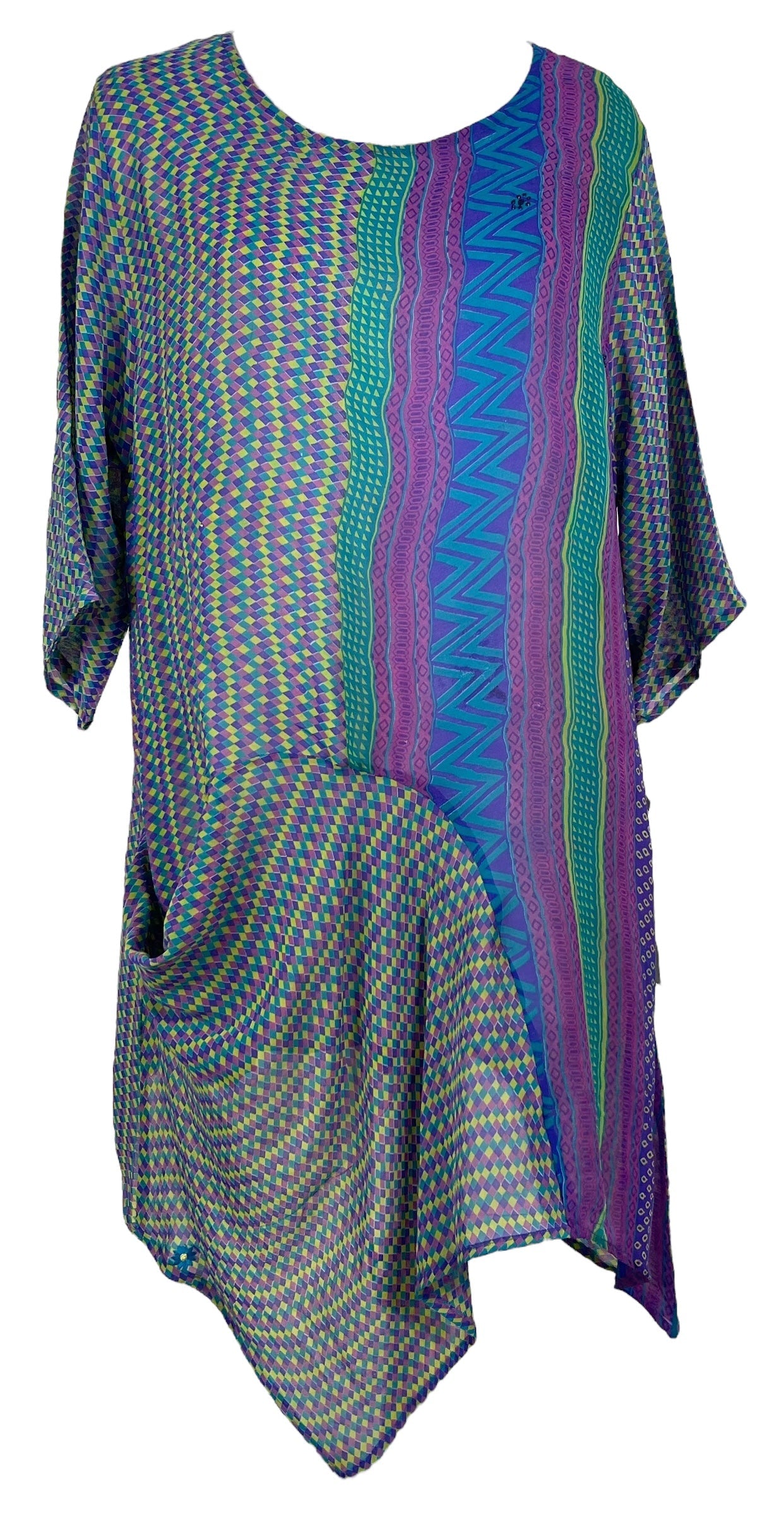 PRG6813 Sheer Avatar Pure Silk Self Pocket Tunic Dress