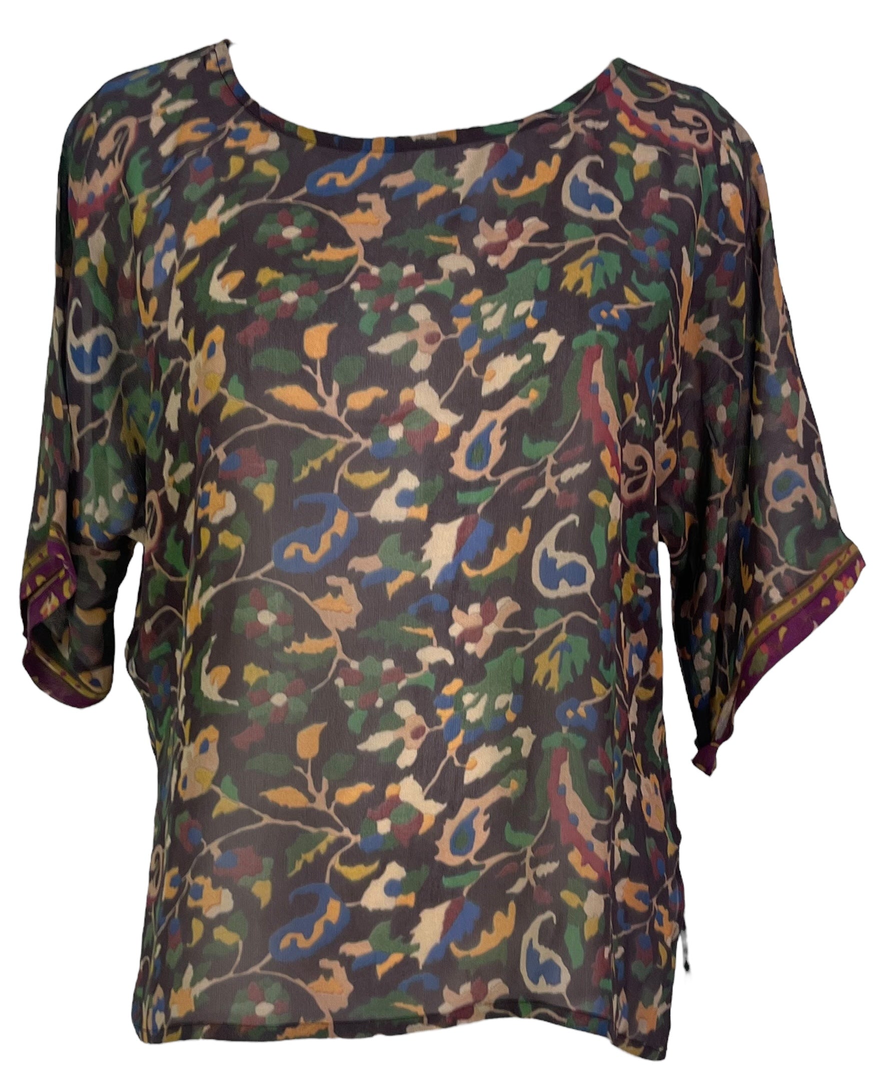 SOLD  PRG6852 Sheer Avatar Pure Silk Side Slit Top