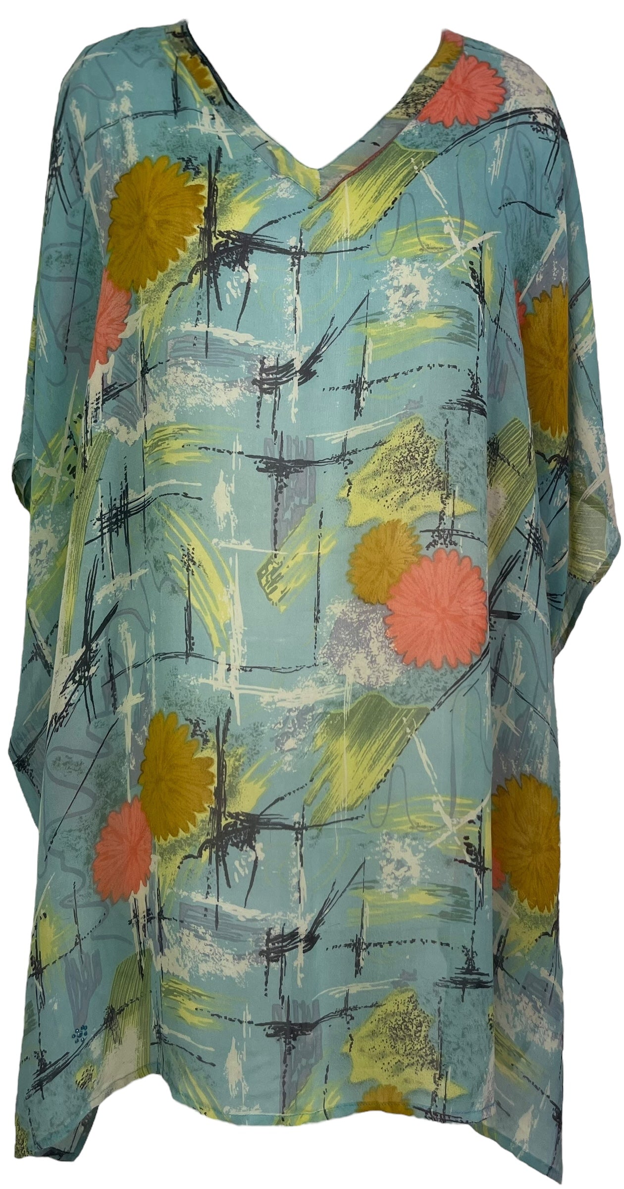 SOLD  PRG7709 Sheer Avatar Pure Silk Short Kaftan Tunic with Slits