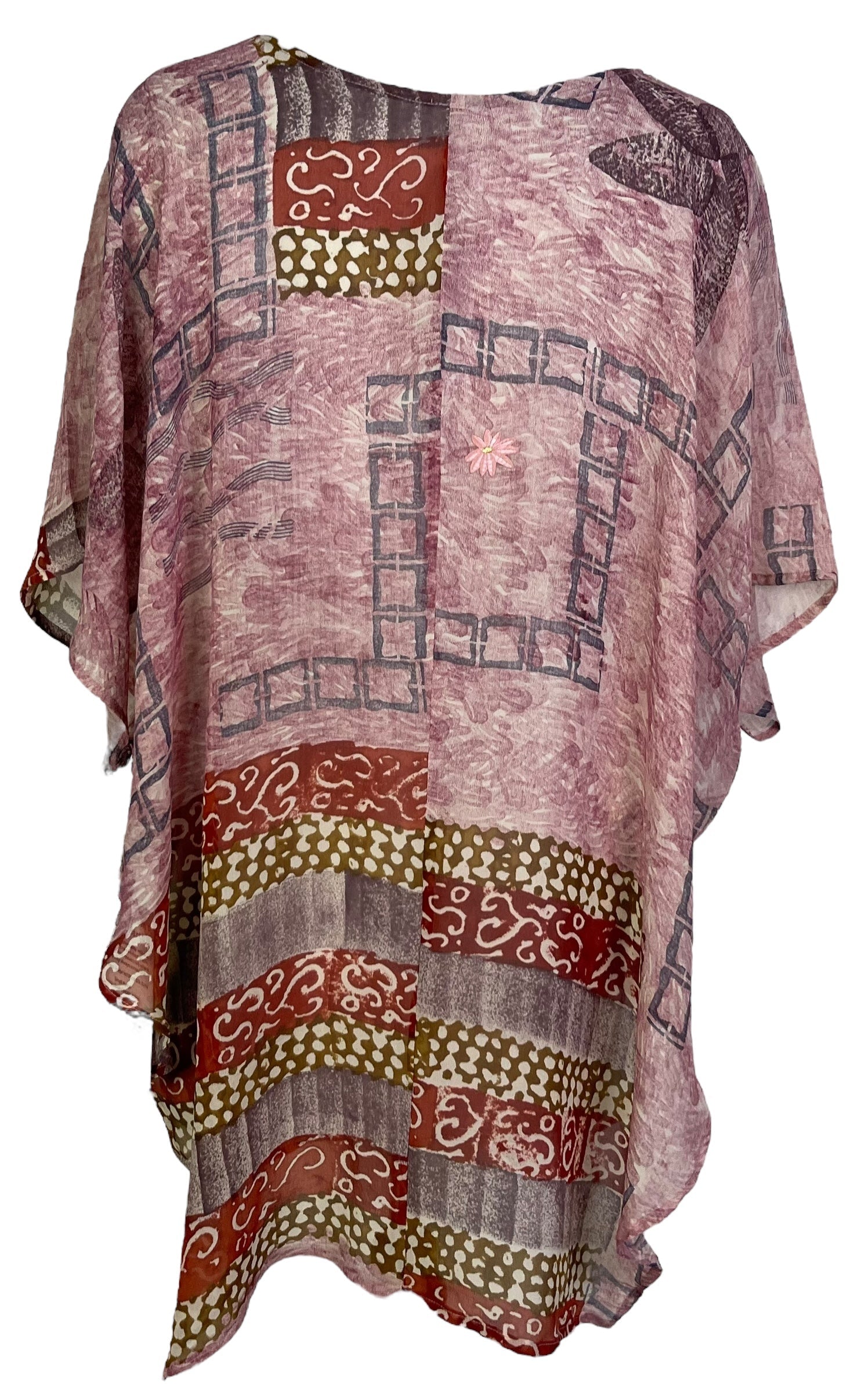 PRG7049 Sheer Avatar Pure Silk Waterfall Top