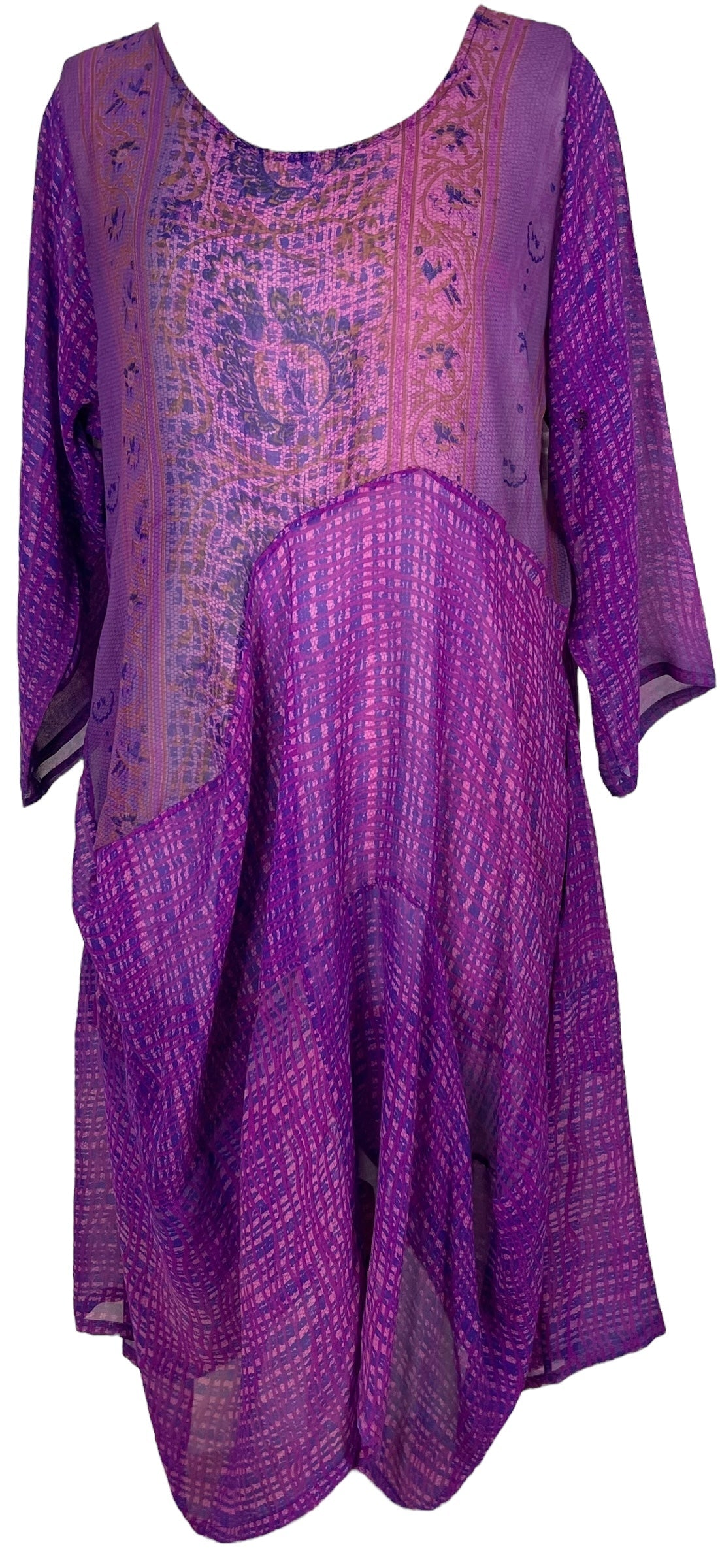 PRG7204 Sheer Avatar Pure Silk Sculptural Long Tunic Dress