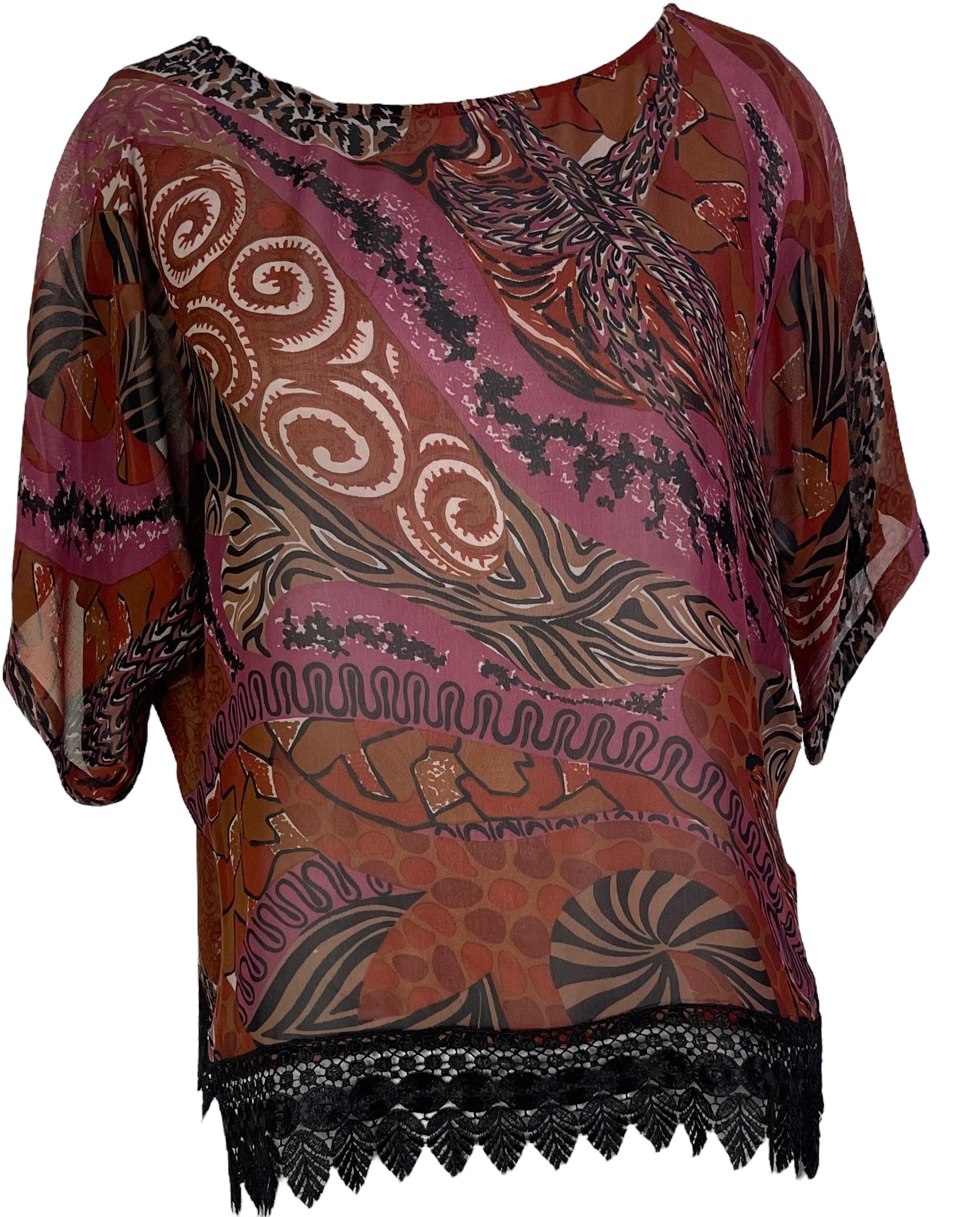 PRG6422 Sheer Avatar Pure Silk Side Slit Top