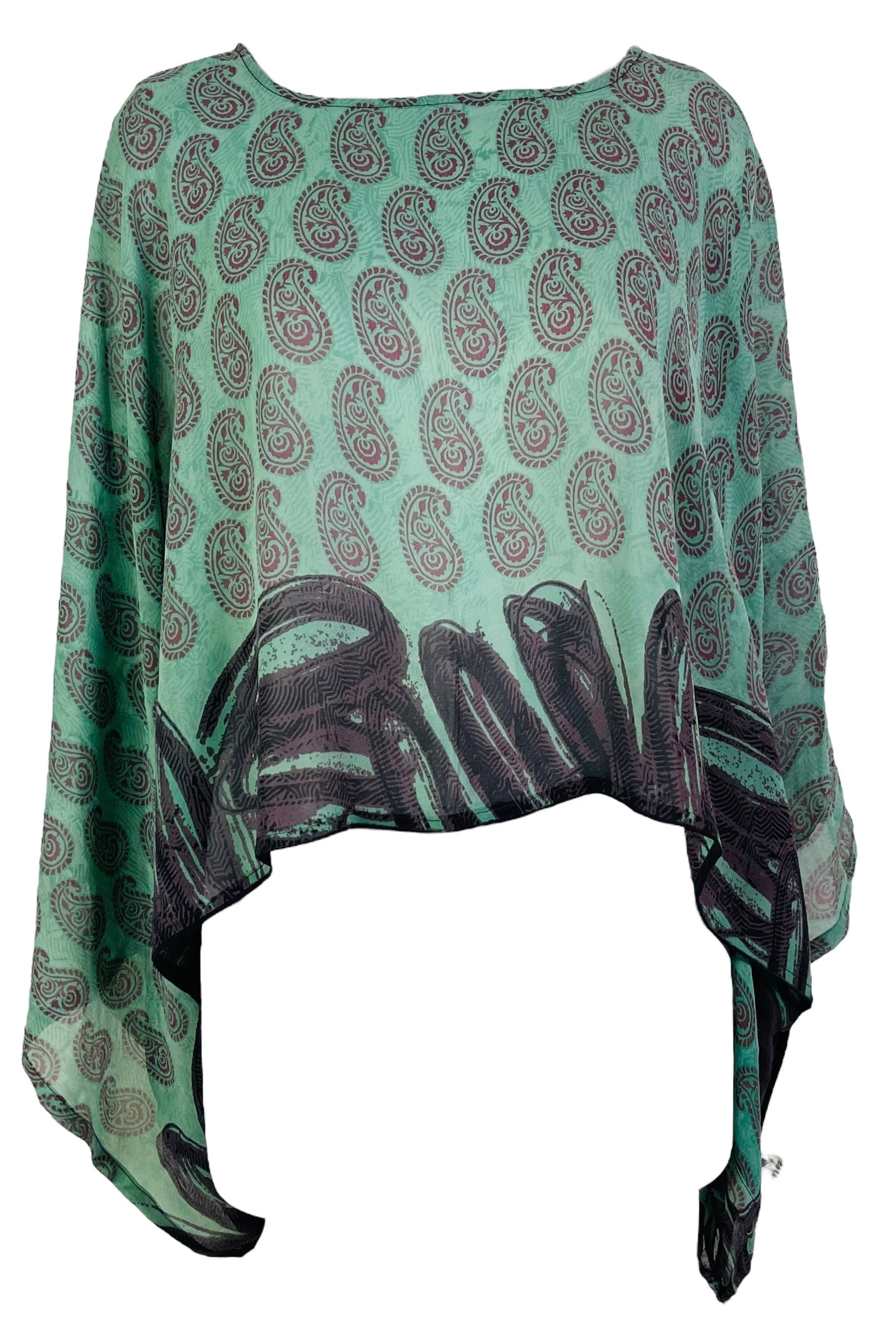 PRG7329 Sheer Avatar Pure Silk Kimono-Sleeved Top