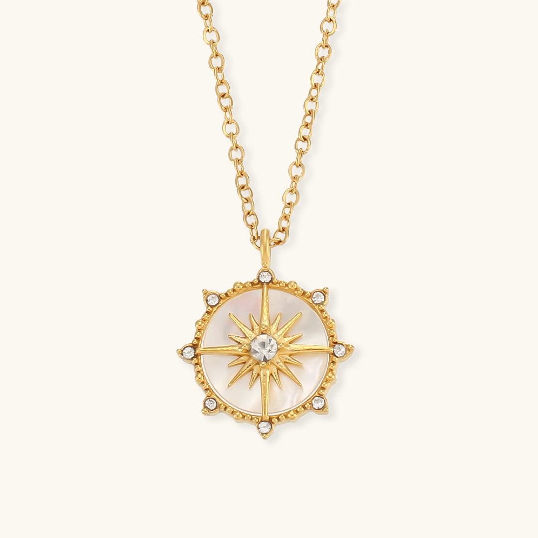 Polaris Gold Necklace with Diamond Simulants – Waterproof 18K Gold Pendant