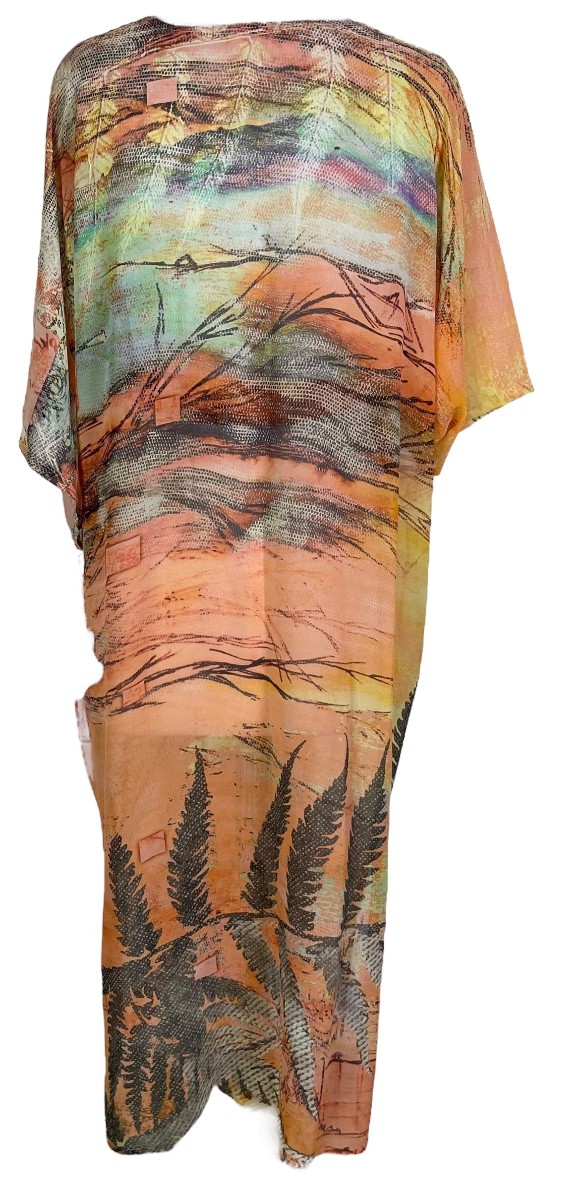 SOLD  PRG6814 Sheer Avatar Long Pure Silk Kimono Sleeved Duster with Belt