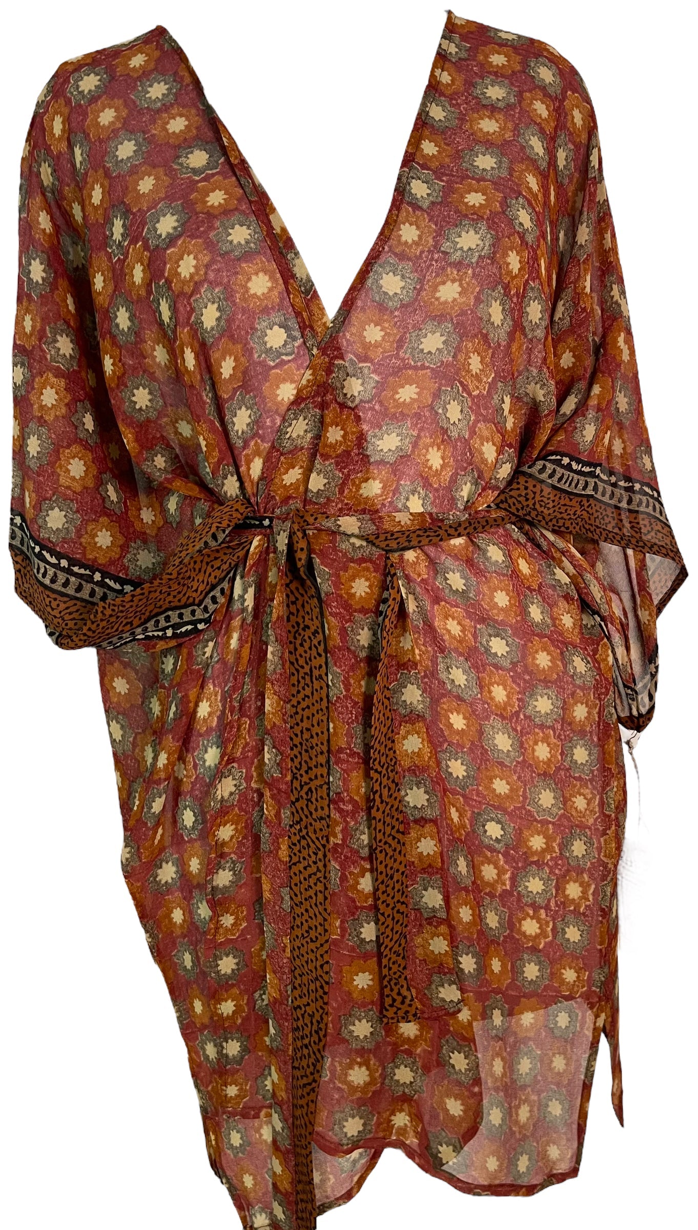 FINAL SALE PRG5397 Sheer Avatar Pure Silk Kimono-Sleeved Jacket with Belt